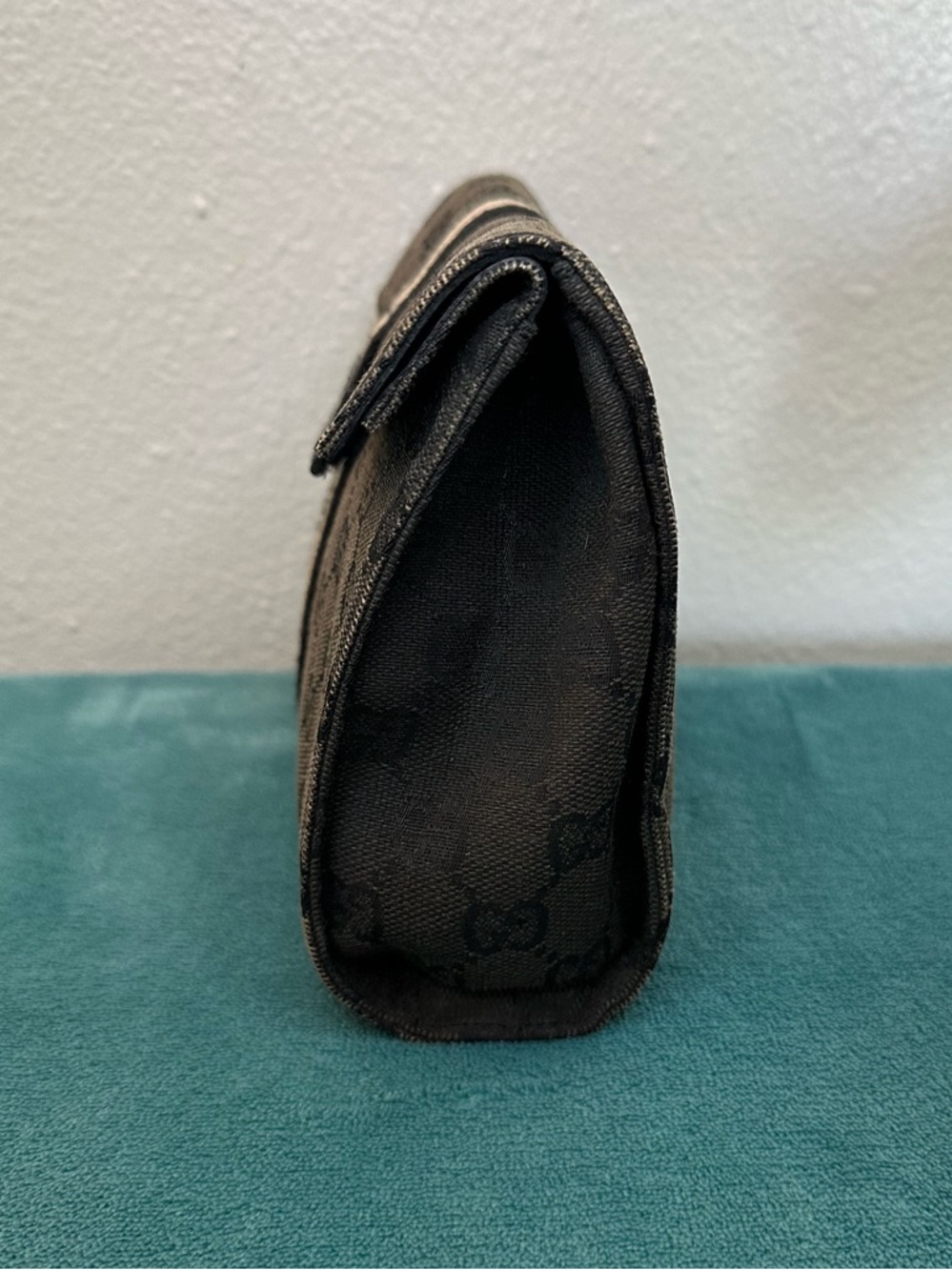 Gucci GG Canvas Web Stripe Cosmetic Bag Pouch Black Beige Auth w/ COA - Picture 5 of 10